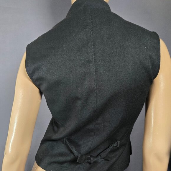Vintage 90s Le Chateau Goth Military Waistcoat Vest Size M Black Velvet Trim - Picture 9 of 12